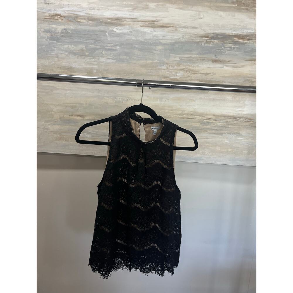 LOVE FIRE Black Lace  Halter Top  Nude Lining Large Boho Feminine
